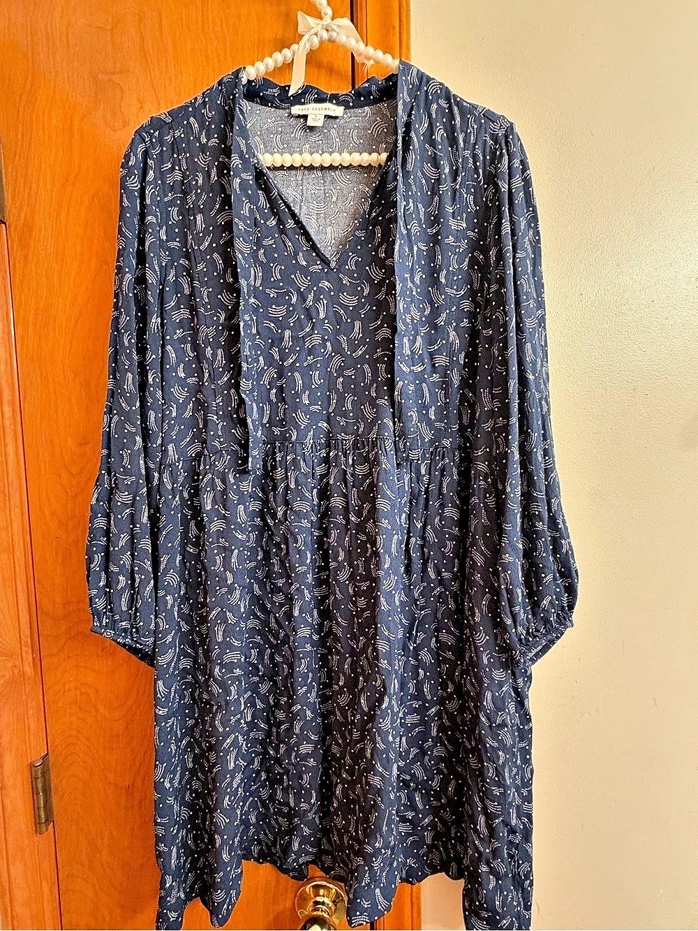 Free Assembly Paisley Long Sleeve Tunic in Blue & White